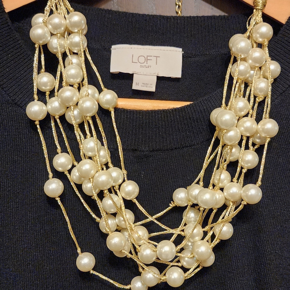 Multi-Strand Gold and Pearl Necklace